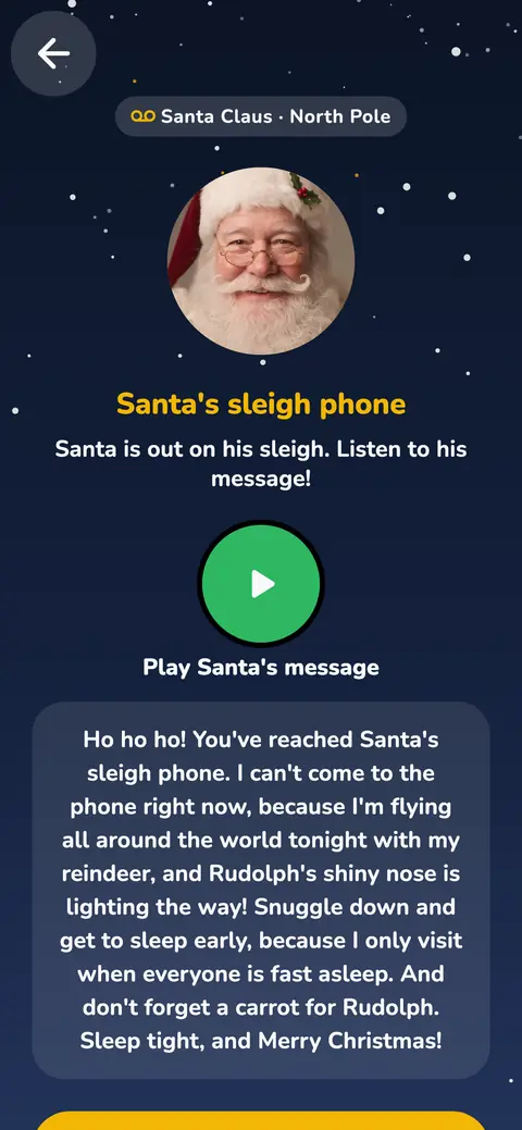 Santa's sleigh phone: Santa is out on his sleigh. Listen to his message! With his words to read together.
